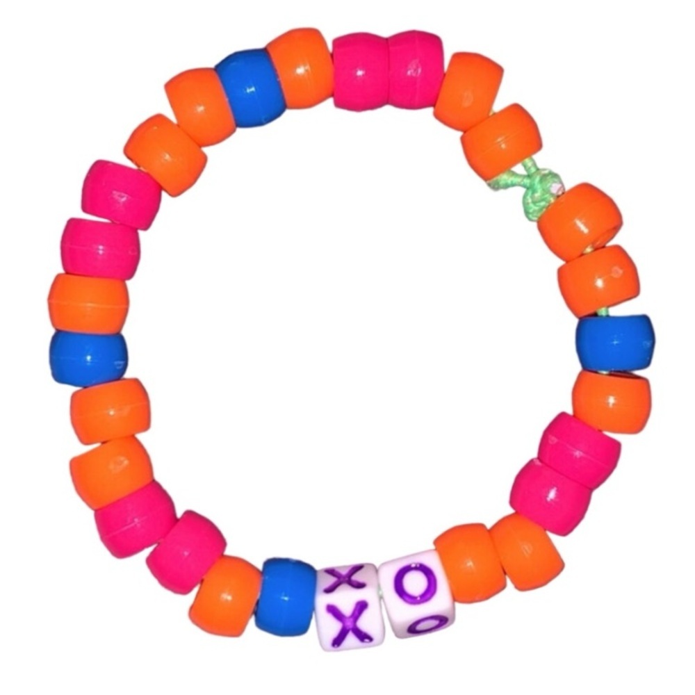 “XO” Orange Pink Blue Beaded Stretch Bracelet 🍊💗🧿